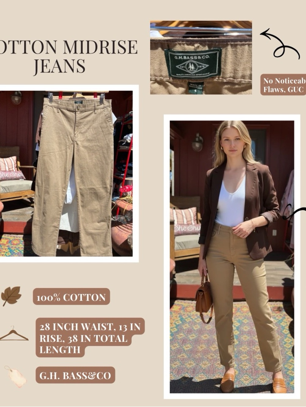 G.H. Bass & Co. Khaki Cotton Midrise Pants